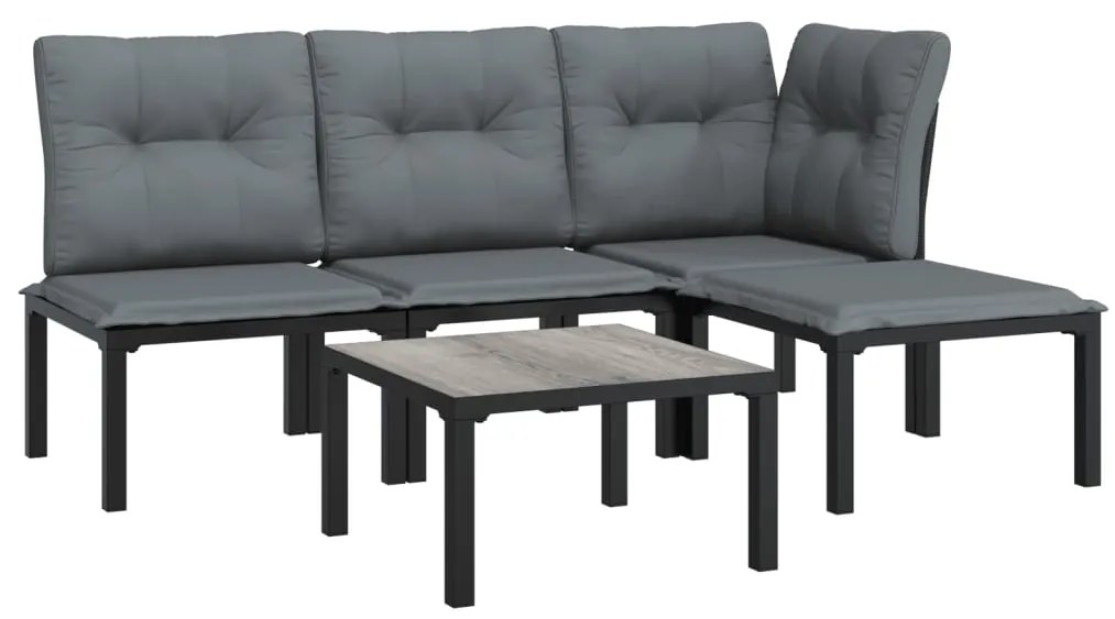 5 pcs conjunto lounge de jardim vime PE preto/cinzento