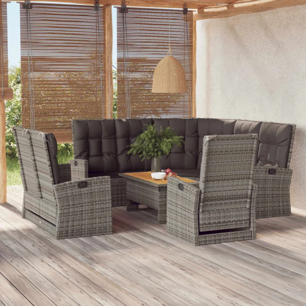 vidaXL 4 pcs conjunto lounge de jardim c/ almofadões vime PE cinzento