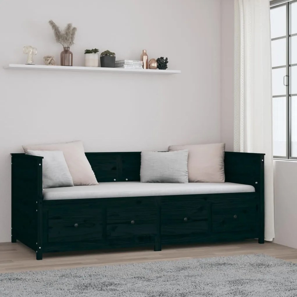 Sofá-cama 90 x 200 cm madeira de pinho maciça preto