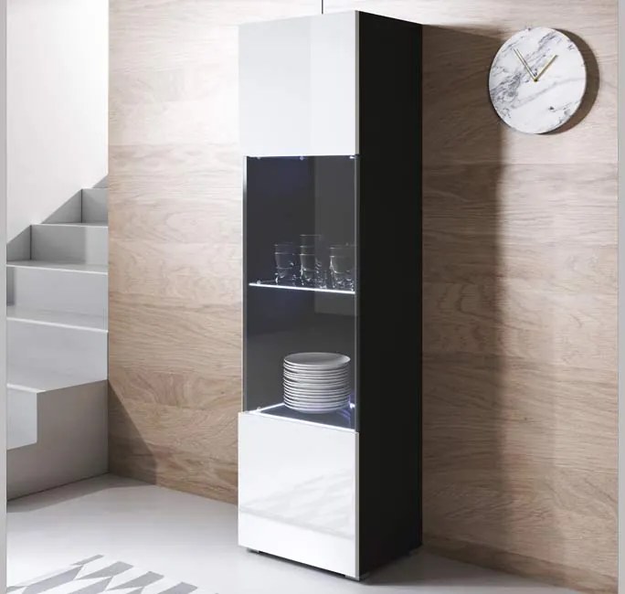 Vitrine Alta Toledo – 40x167 cm – Preto e Branco com LED Azul