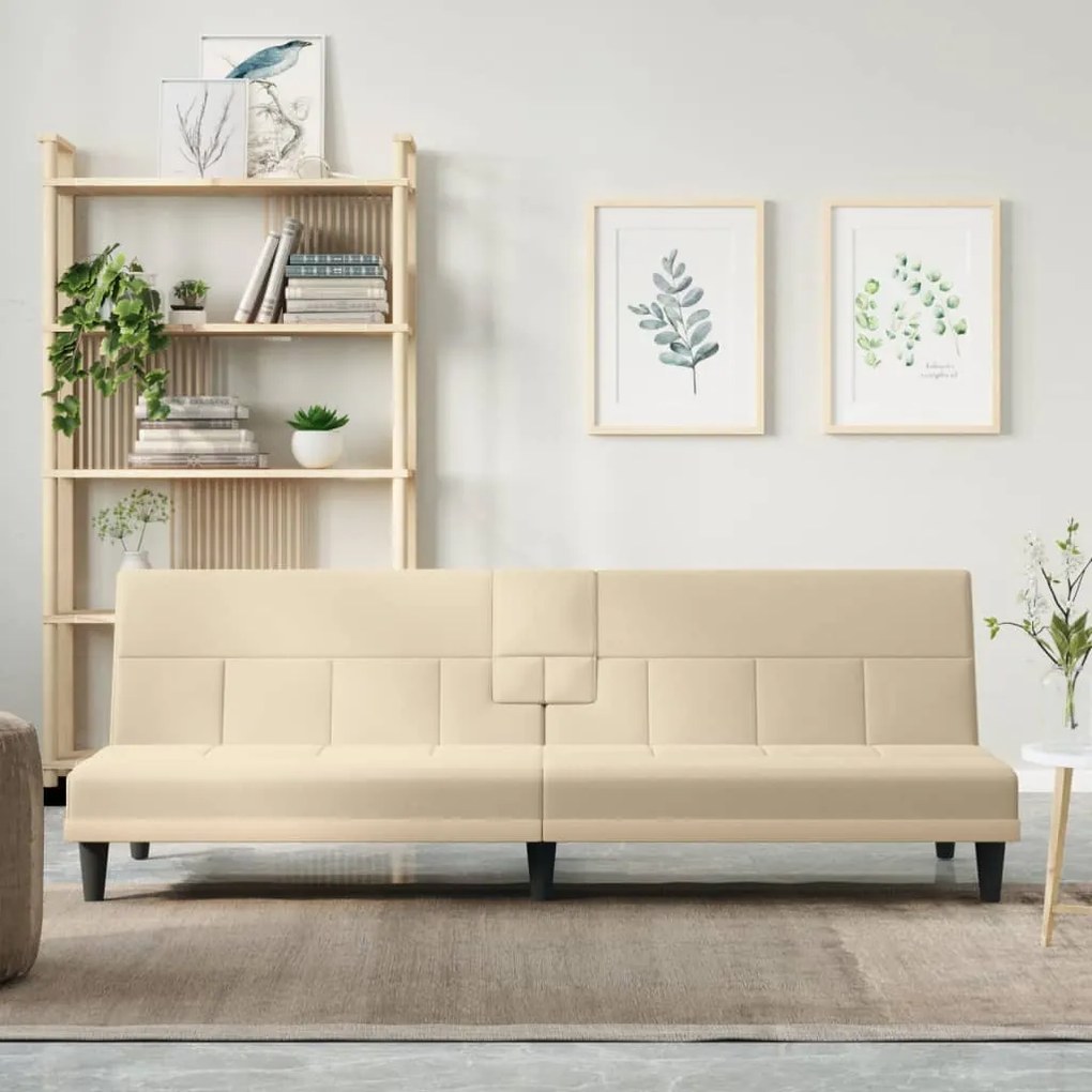 351866 vidaXL Sofá-cama com suportes para copos tecido cor creme
