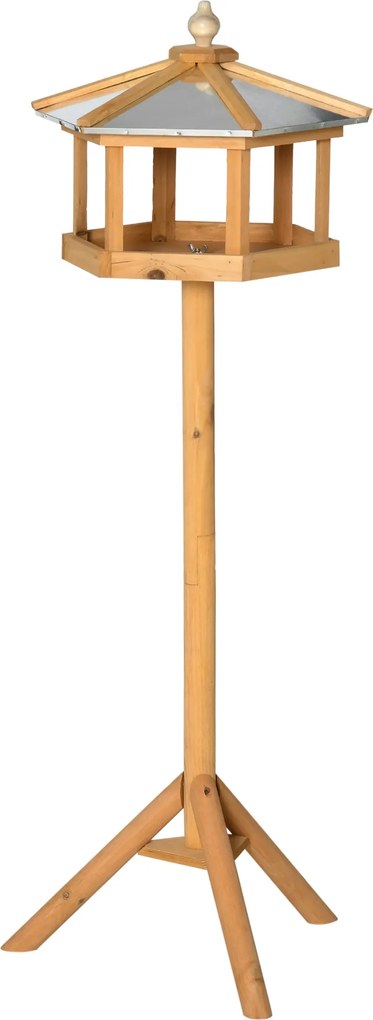 Comedouro para pássaros selvagens com suporte, ninho e bandeja - Estação para pássaros - Abrigo para pássaros em madeira para exterior - 113 cm