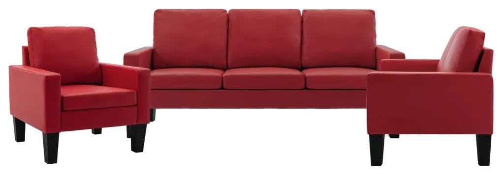 3 pcs conjunto de sofás couro artificial vermelho