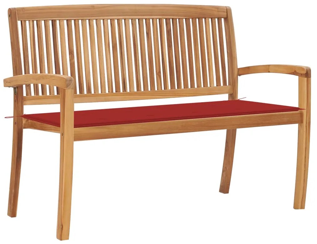 vidaXL Banco de jardim empilhável c/ almofadão 128,5 cm teca maciça