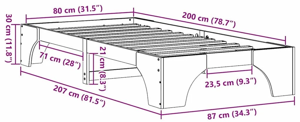 Cama Branca 80x200 cm de Madeira de Pinho Sólido da