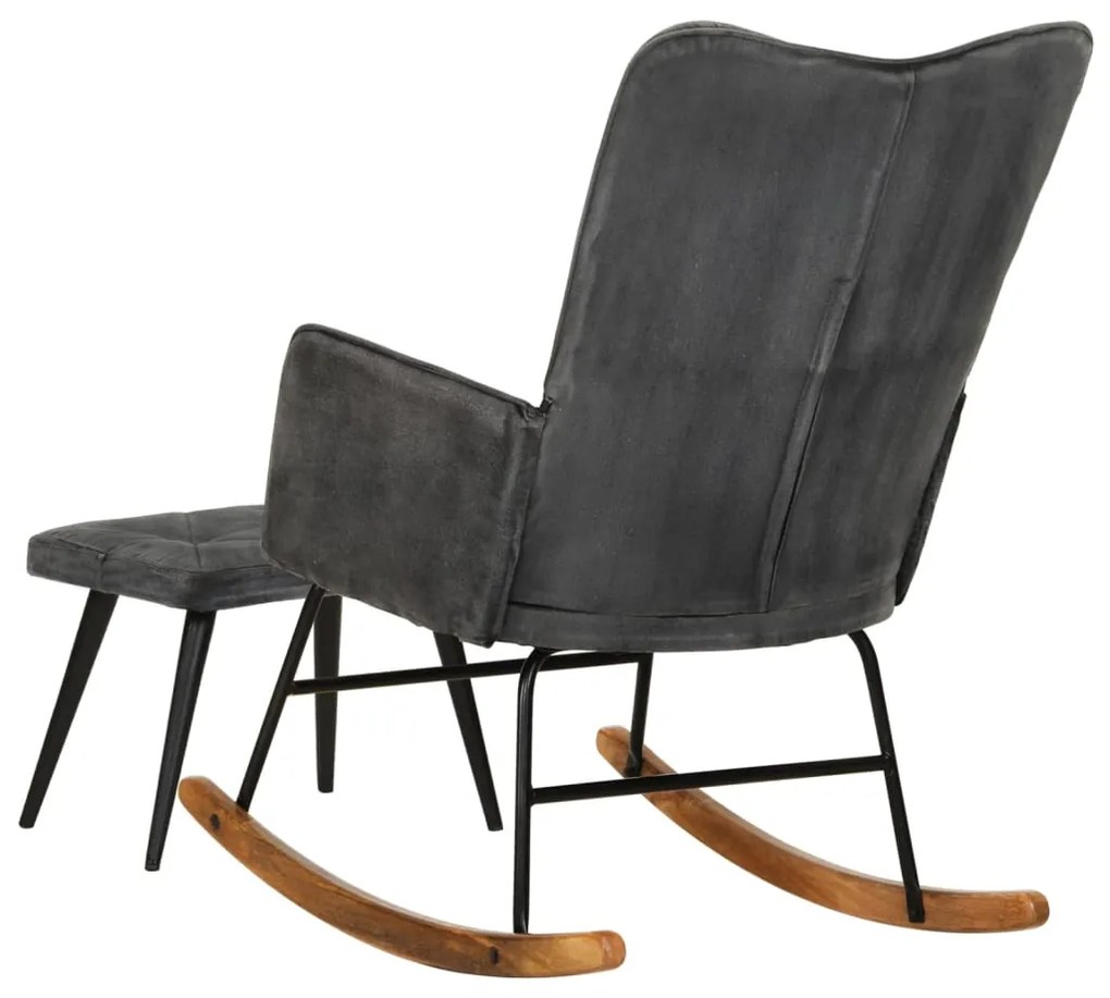 Cadeira de baloiço com apoio de pés lona vintage preto