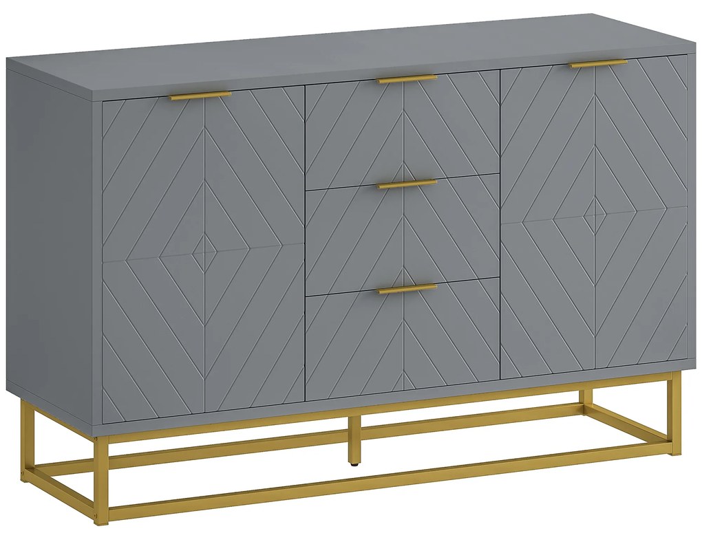 HOMCOM Aparador Auxiliar Armário de Armazenamento com 3 Gavetas e 2 Armários com Prateleira Ajustável 120x40x76 cm Cinza | Aosom Portugal