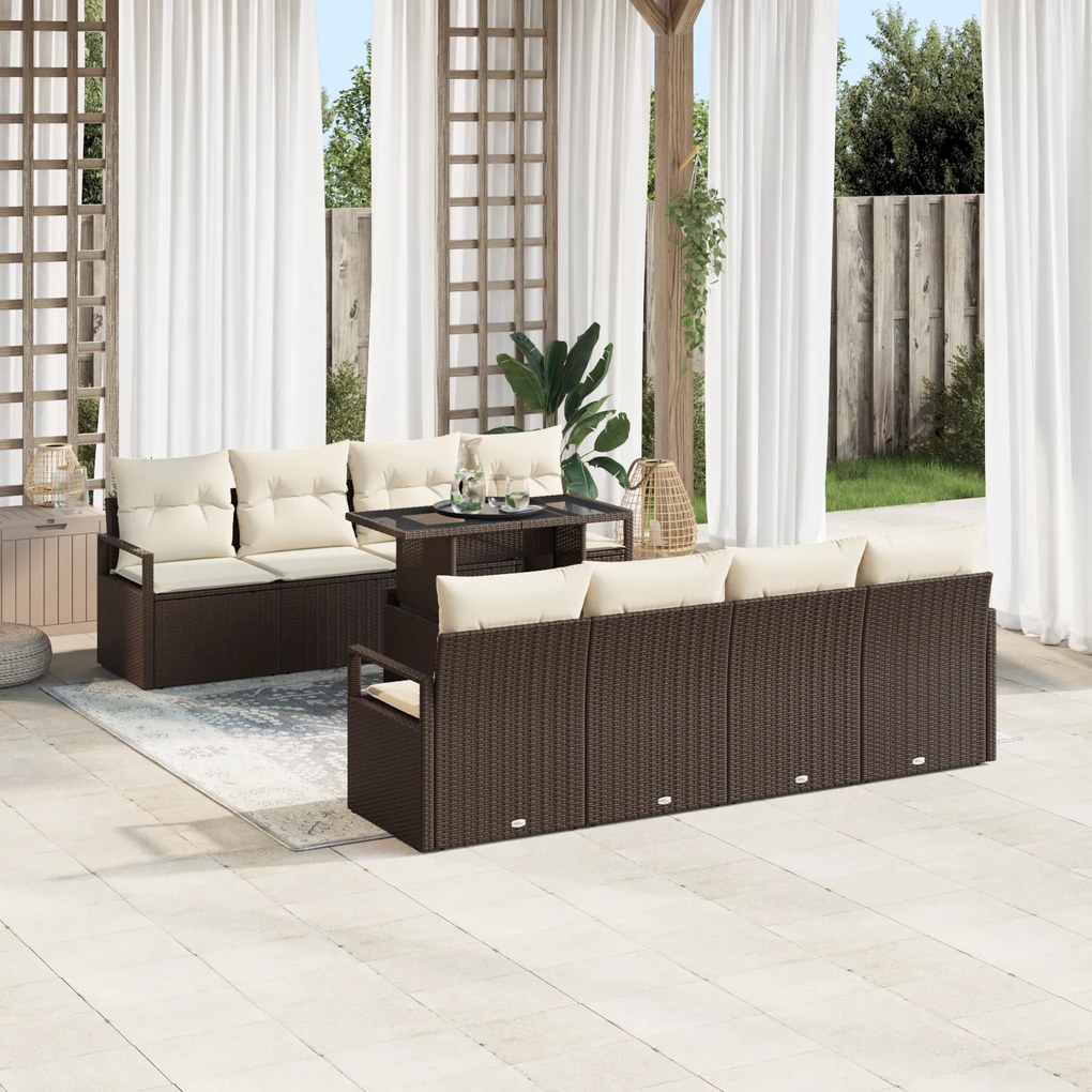 Conjunto de Sofá de Jardim vidaXL 9 peças com Almofadas Vime Polipropi