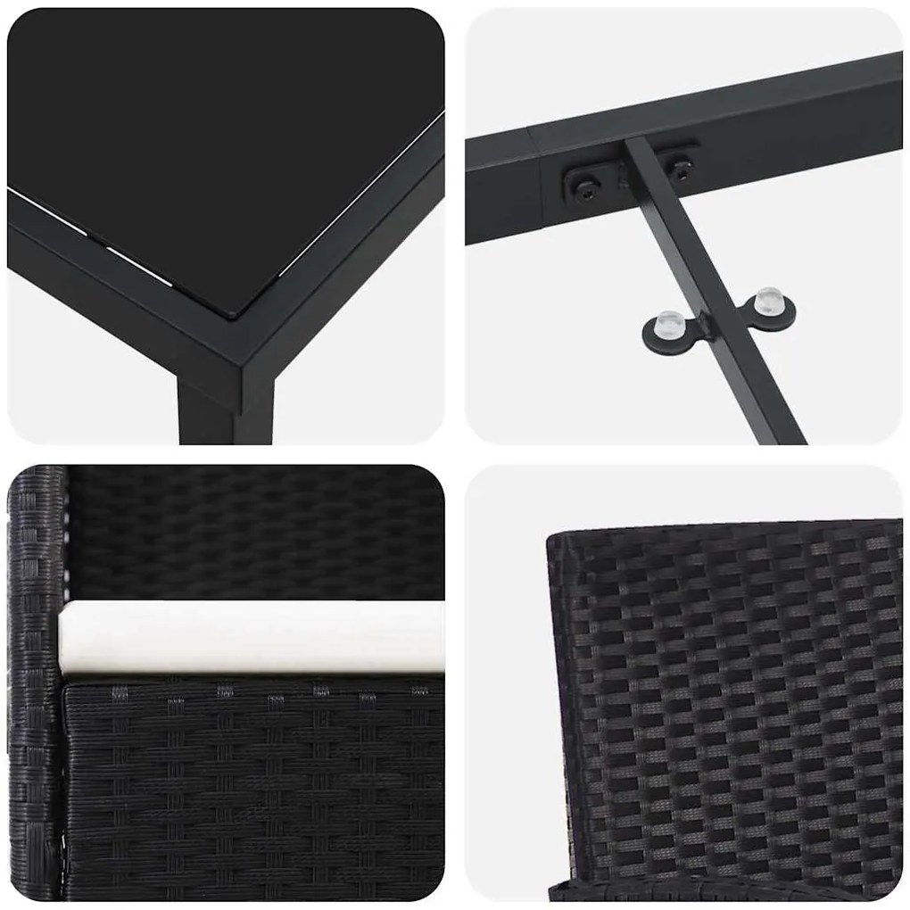 Conjunto de Jantar de Jardim de 3 Peças com Almofadas - Preto Polyratt