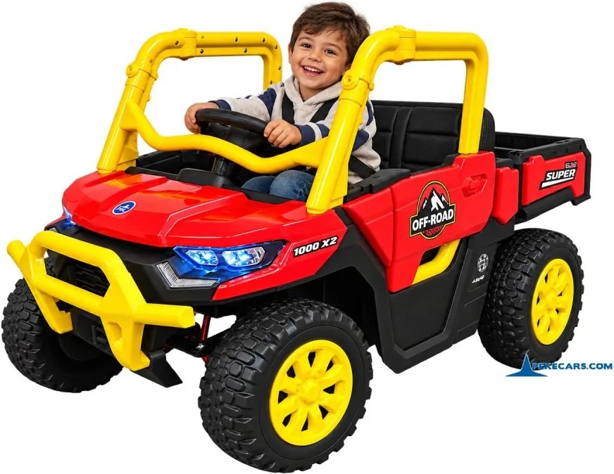 Carro elétrico para crianças 1 a 6 anos 12V 4x4 Buggy 1000RR rodas borracha e controlo remoto Vermelho