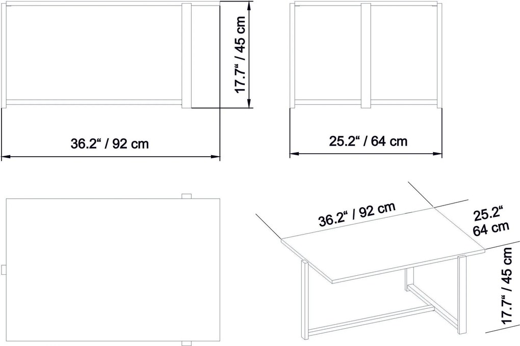 Mesa de Café Merideths - Dourada e Branca - 92cm x 45cm x 64cm