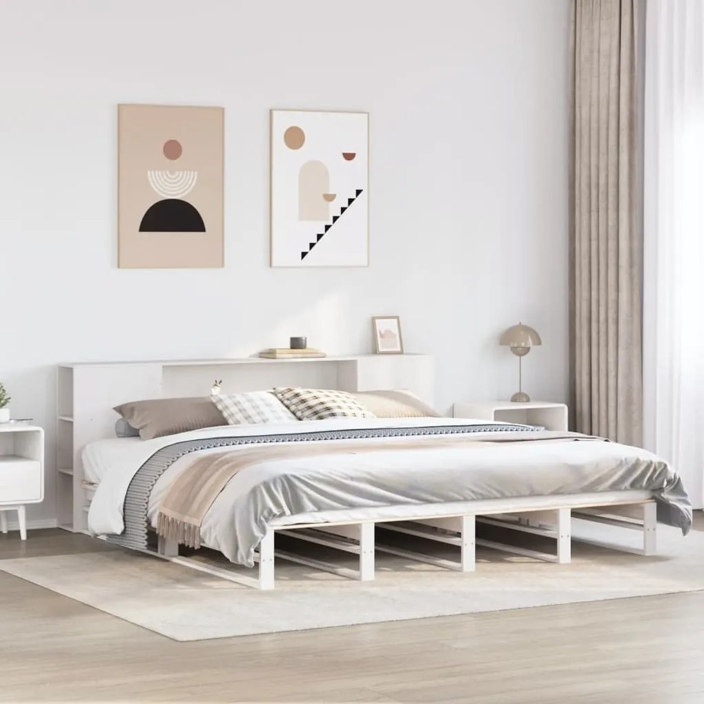 Cama com estante sem colchão 180x200 cm madeira maciça branco