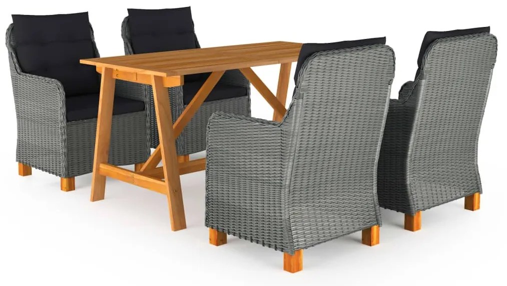 5 pcs conjunto de jantar para jardim cinzento-claro