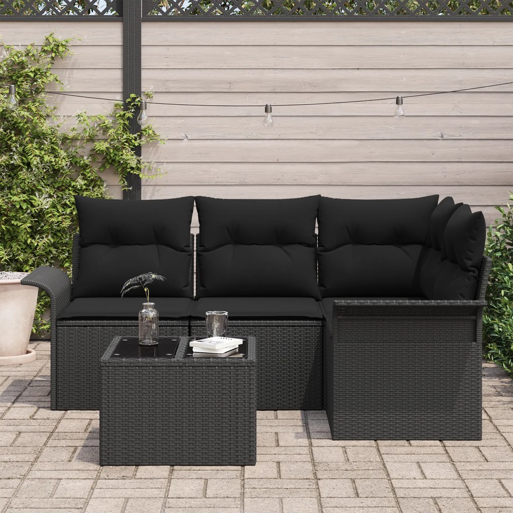 Conjunto de Sofá de Jardim de 5 Peças com Almofadas em Rattan Poliéste