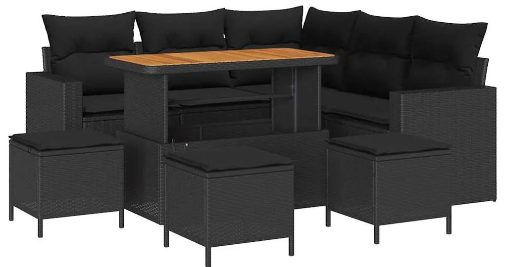 Conjunto de Sofá de Jardim de 9 Peças da com Almofadas Pretas em Polyr