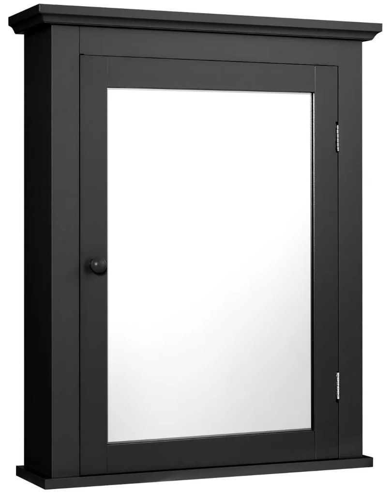 Armário de casa de banho com espelho de parede estante ajustável 56 x 15 x 69,5 cm Preto