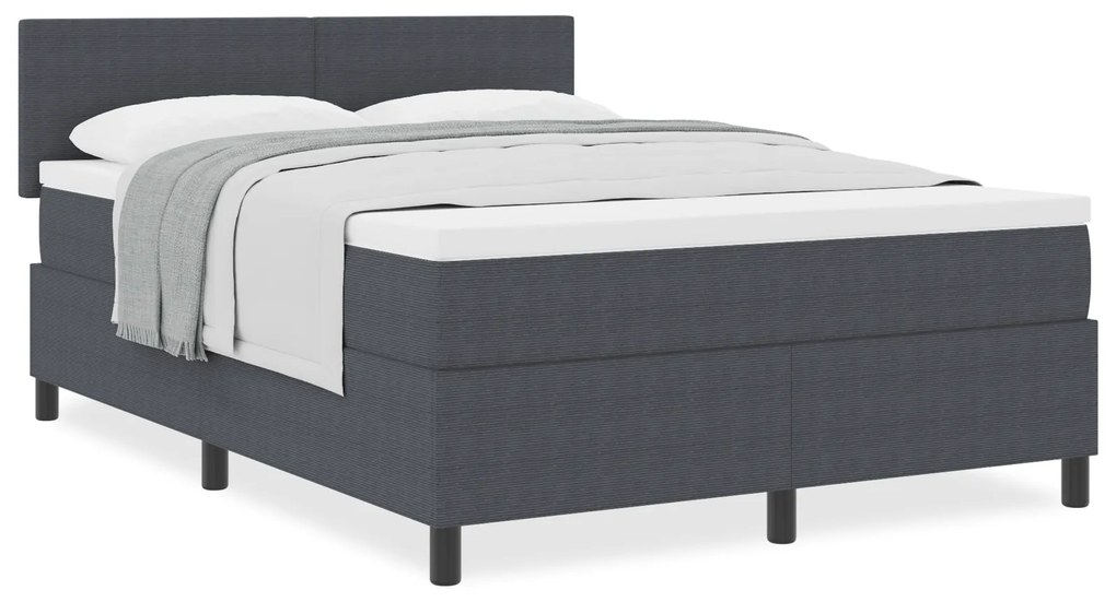 Cama Box com Colchão Cinza Escuro 160x200 cm Tecido de Veludo Cotelê