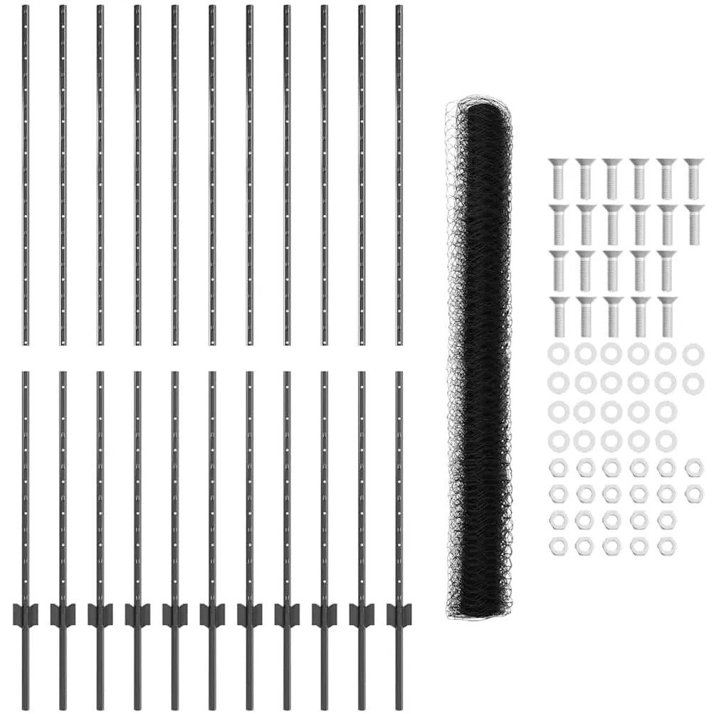Postes de Cerca vidaXL 22 pcs U-Channel Cinza 160 cm Aço