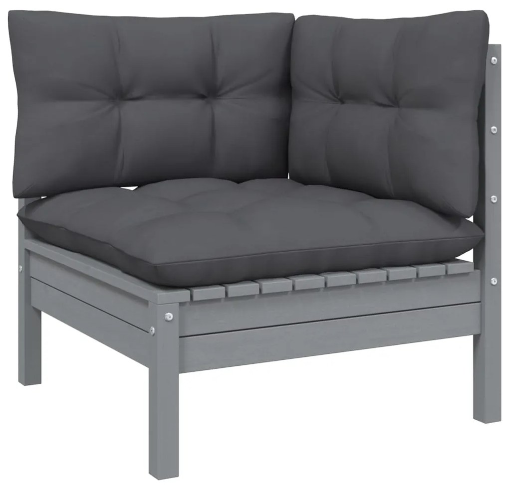 11pcs conjunto lounge de jardim + almofadões pinho maciço cinza