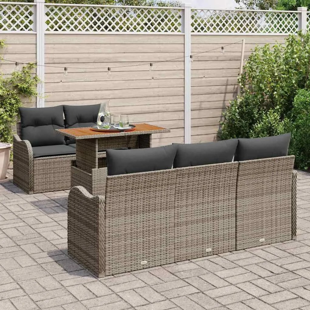 Conjunto de Sofá de Jardim 6 Peças com Almofadas Cinzas em Rattan Sint