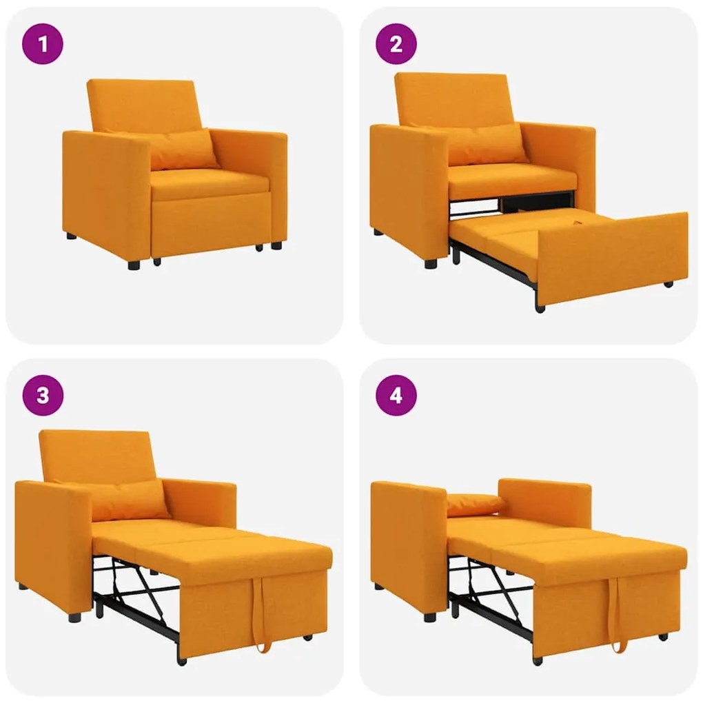 Sofá-cama Individual 3 em 1 Conversível Amarelo Escuro em Tecido
