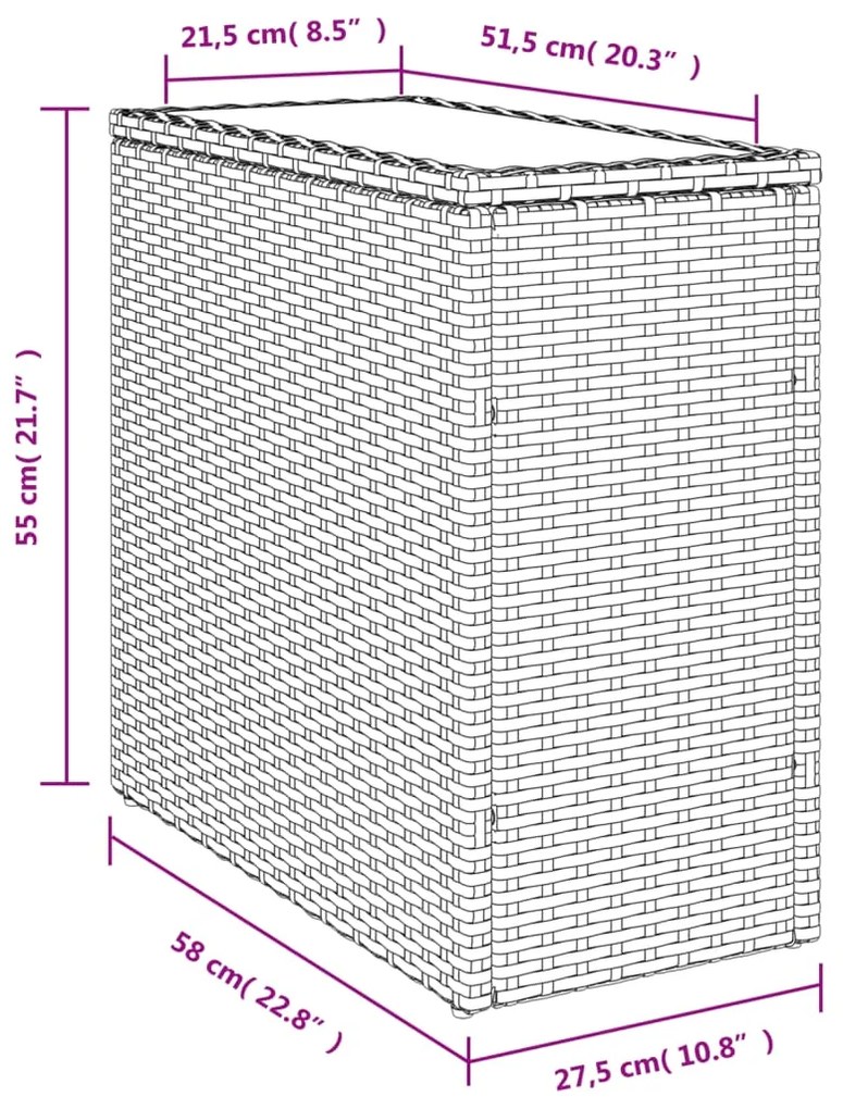Mesa de apoio jardim c/ tampo vidro 58x27,5x55 cm vime PE preto