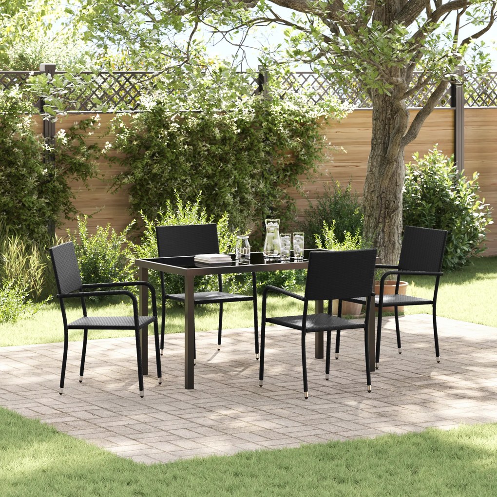 vidaXL Conjunto de Jantar de Jardim 5 Peças Preto em Rattan PE