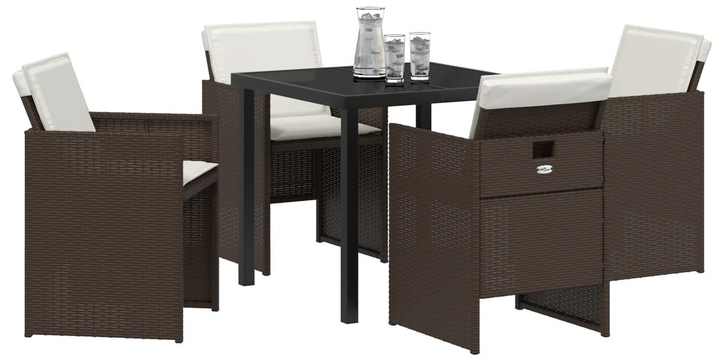 Conjunto de Jantar de 5 Peças para Jardim vidaXL com Almofadas Castanh