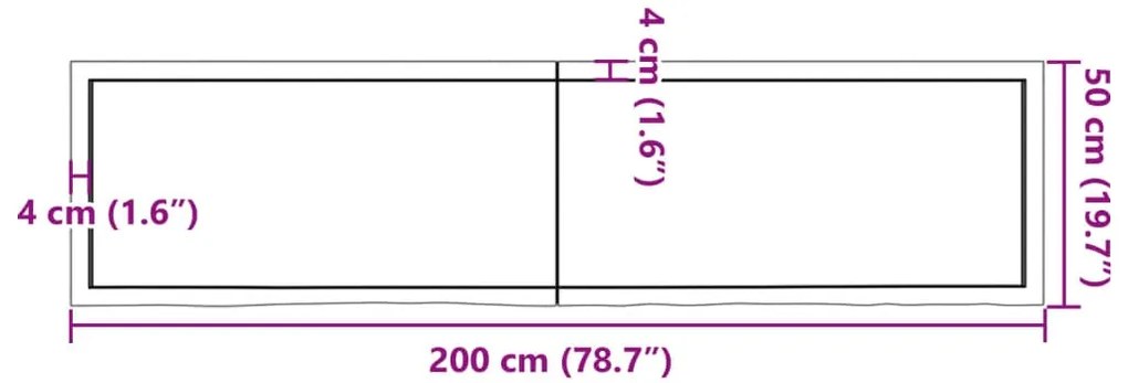 Tampo de mesa 200x50x(2-4) cm carvalho tratado castanho-escuro