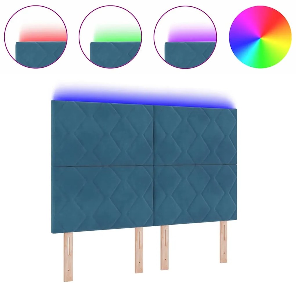 Cabeceira LED com design de blocos de diamante azul escuro, 144 cm em