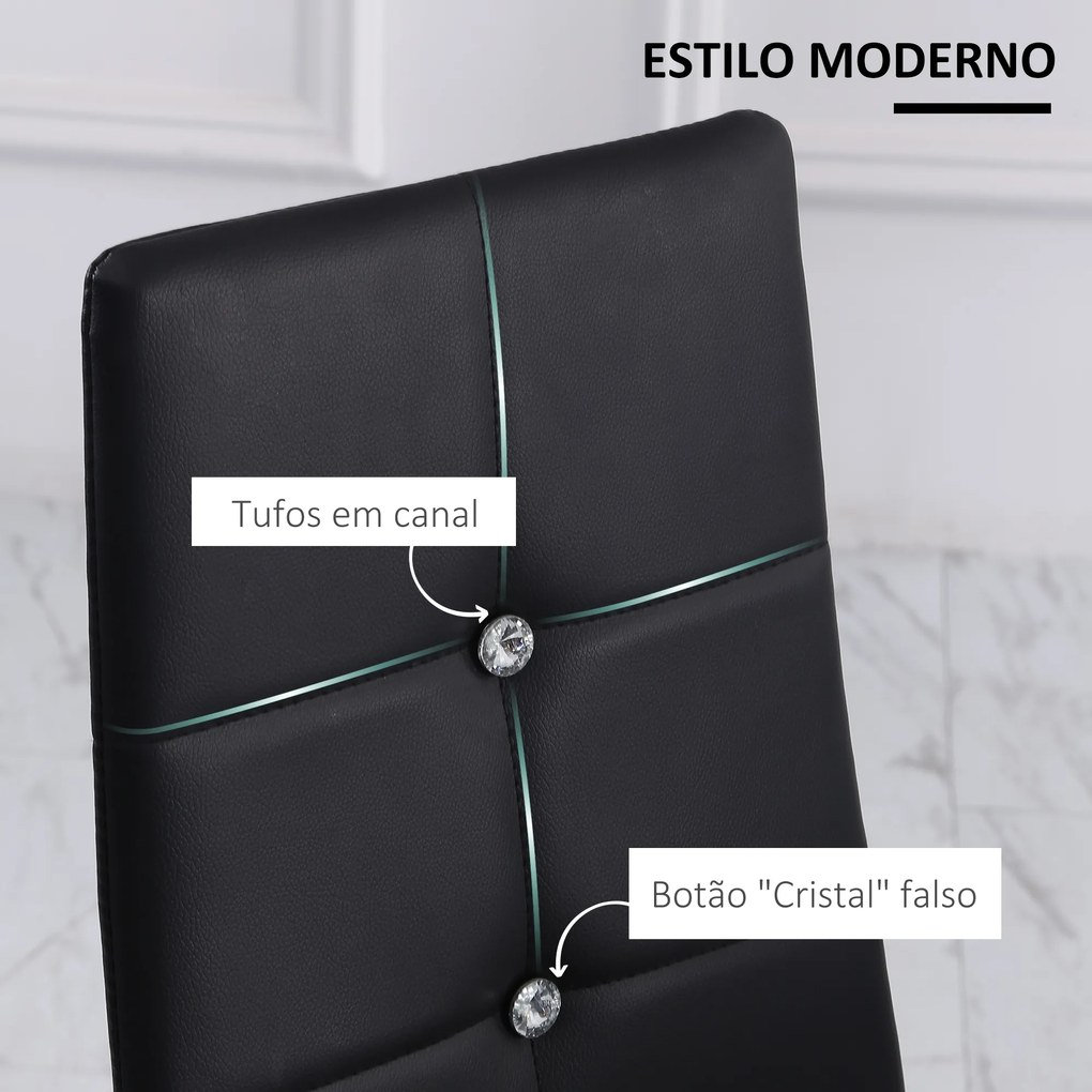 Conjunto de 6 Cadeiras de Sala de Jantar (MESA NÃO INCLUIDA) Estofadas em PU Cadeiras de Cozinha com Encosto Alto com Botões 41x50x97 cm Preto