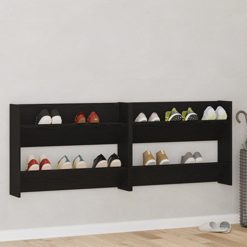 vidaXL Armários de Sapatos de Parede - Conjunto de 2 em Carvalho Preto, 80x18x60 cm, Feitos de Madeira de Engenharia