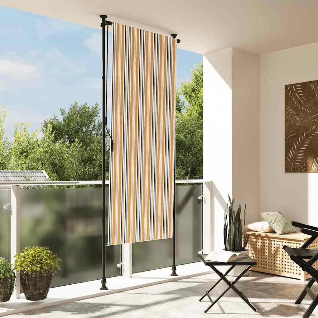 vidaXL Estore de rolo exterior 120x270 cm tecido/aço amarelo e branco