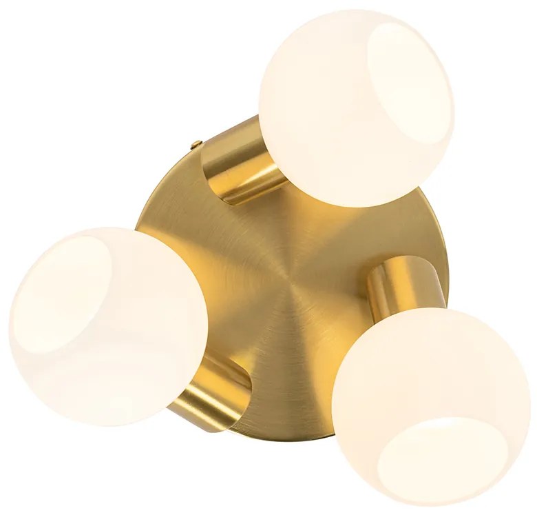 Candeeiro de teto spot dourado com vidro opal 3 luzes ajustável - Anouk