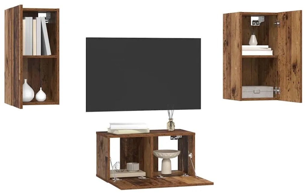 Conjunto de móvel de TV 3 pcs Madeira antiga 60 x 30 x 30 cm