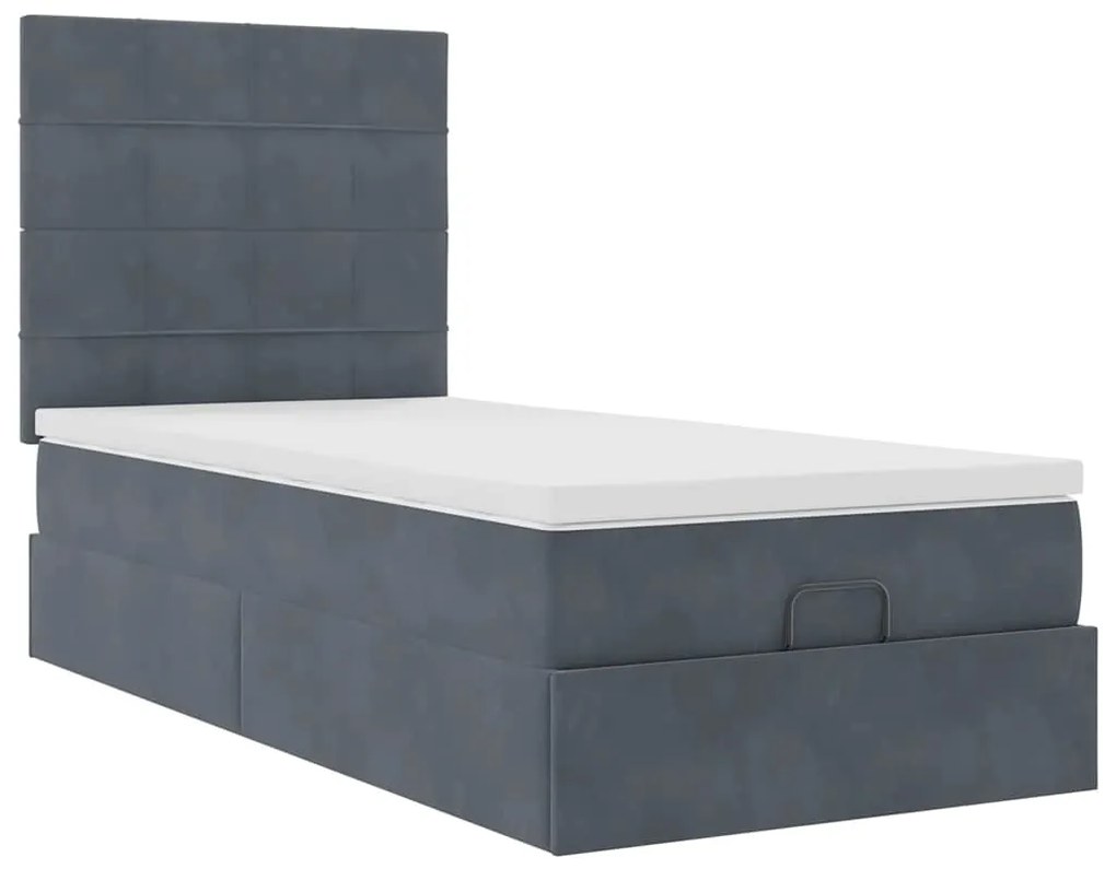 Estrutura cama otomana colchões 90x190cm veludo cinzento escuro