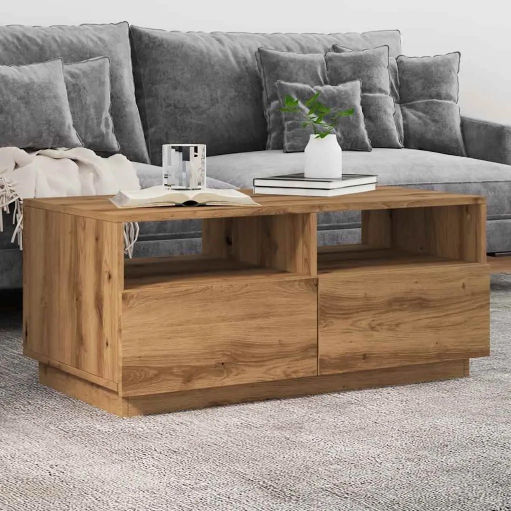 vidaXL Mesa de centro com luzes LED 90x49x40 cm carvalho artesanal