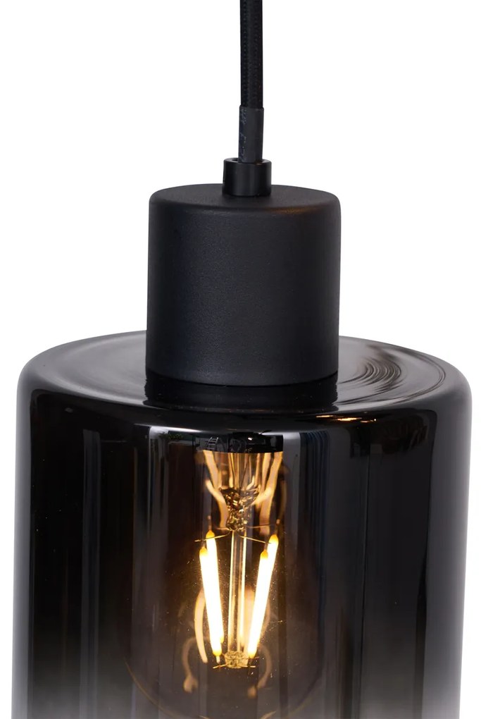 Candeeiro Pendente Moderno Preto com Vidro Fumê 3 Luzes - Dame Moderno