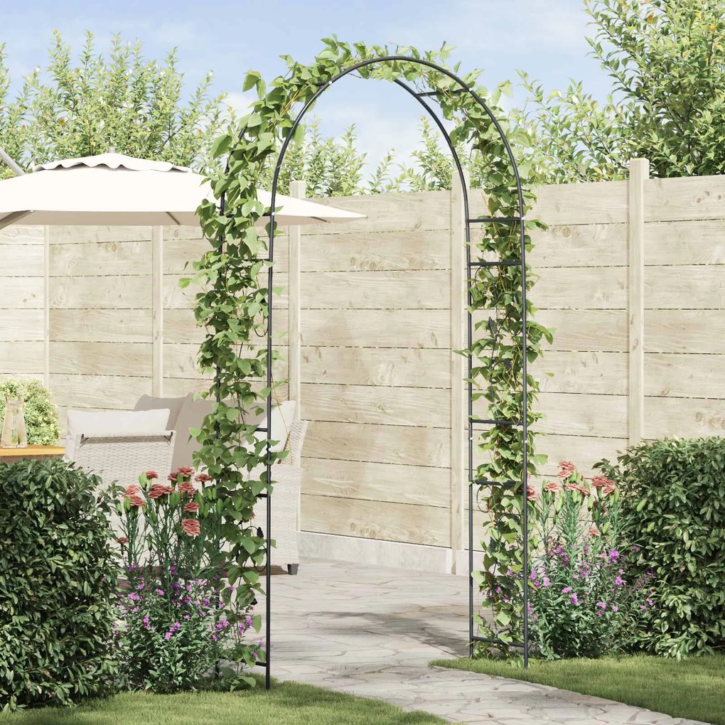 vidaXL Arco de Jardim Floral Preto 115 x 37 x 231 cm