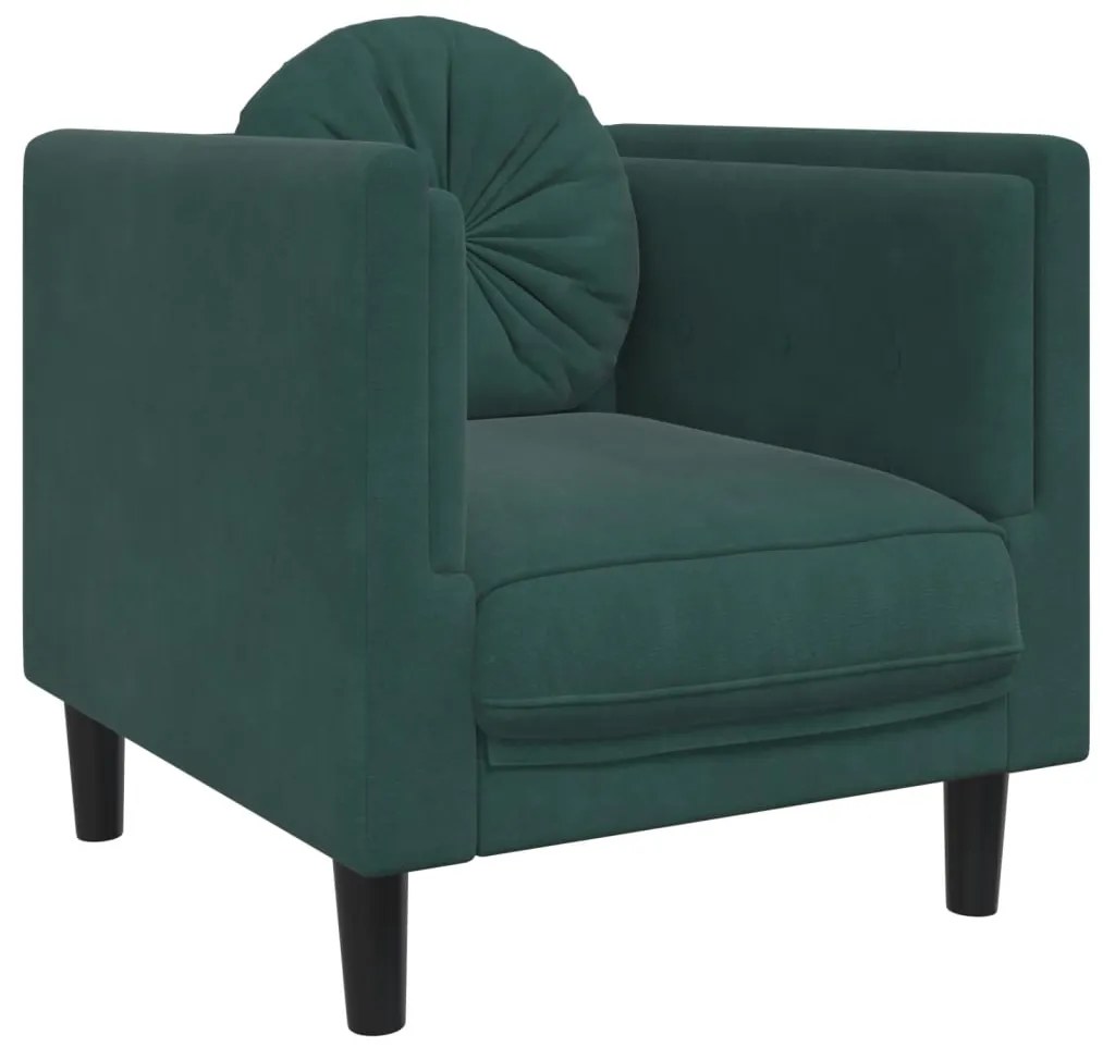 3 pcs conjunto de sofás com almofadas veludo verde-escuro