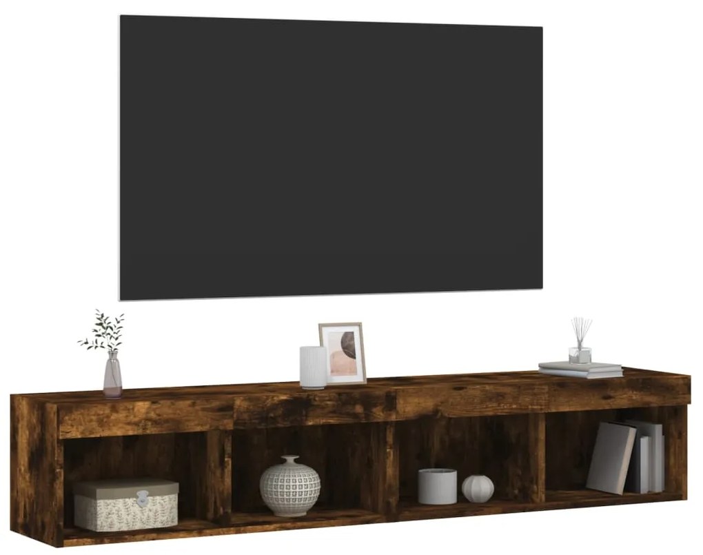 Móveis de TV com luzes LED 2 pcs 80x30x30 cm carvalho fumado