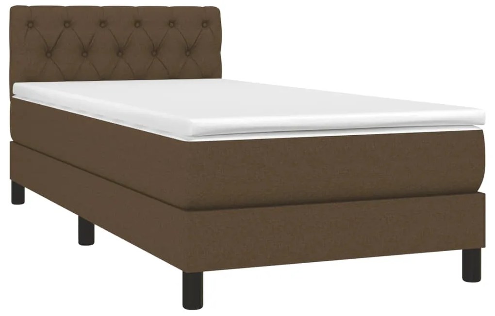Cama box spring c/ colchão/LED 80x200cm tecido castanho-escuro