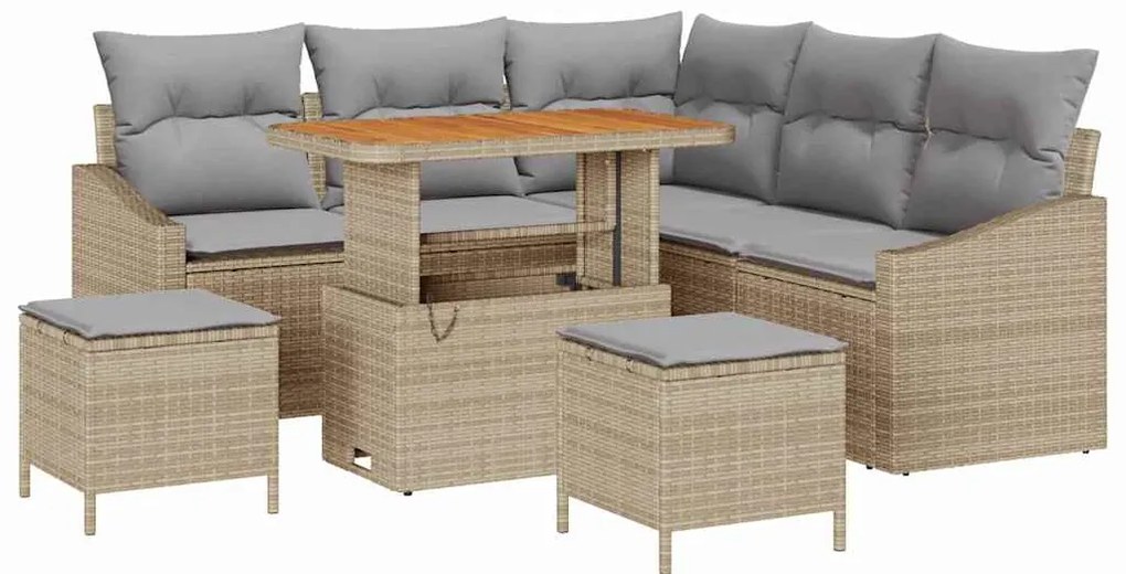 Conjunto de Sofá de Jardim vidaXL 8 Peças com Almofadas Bege Rattan Si