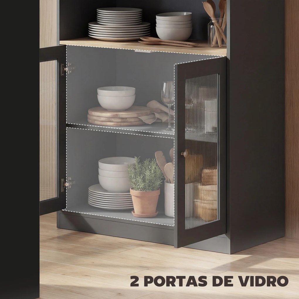 Mesa de Bar Extensível e Giratória 360° com Prateleiras Abertas e 2 Portas de Vidro 150x80x105,5 cm Preto e Madeira
