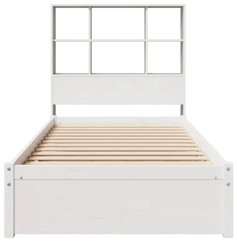 Cama com estante sem colchão 75x190 cm pinho maciço branco