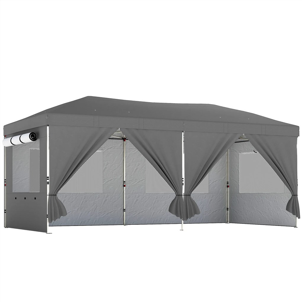 Outsunny Tenda de jardim 3 x 6 m pop up tenda dobrável regulável em altura proteção UV50+ montagem fácil cinza escuro | Aosom Portugal