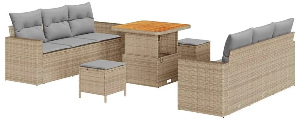 Conjunto de Sofá de Jardim vidaXL 9 Peças com Almofadas Bege Vime Acác