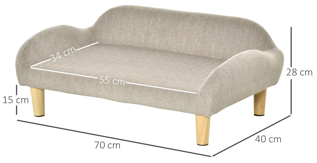 PawHut Sofá para Animais de Estimação em Veludo Suave Sofá Cama para Cães Gatos Médios e Pequenos Acolchoado Grosso Pés de Madeira 70x40x28cm Bege