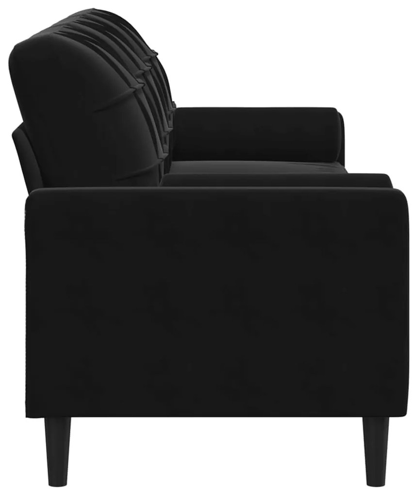 Sofá 3 lugares c/ almofadas decorativas 210 cm veludo preto