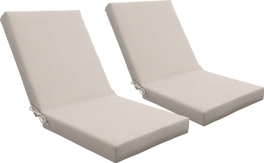 Outsunny Lote de 2 almofadas para exterior para poltrona/cadeira com encosto com tiras enchimento 8 cm, dim. 112L x 51l cm, bege | Aosom Portugal